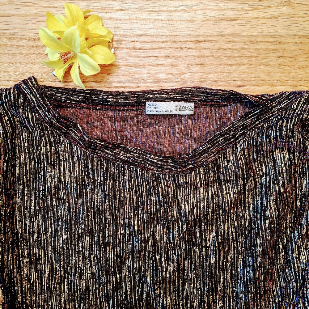 ZARA Sheer Gold Metallic Crop Top - Picture 5 of 6